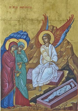 La Résurrection. © Marie Lavie Icône grecque traditionnelle, tempera à l'oeuf sur bois, 33x43cm. 