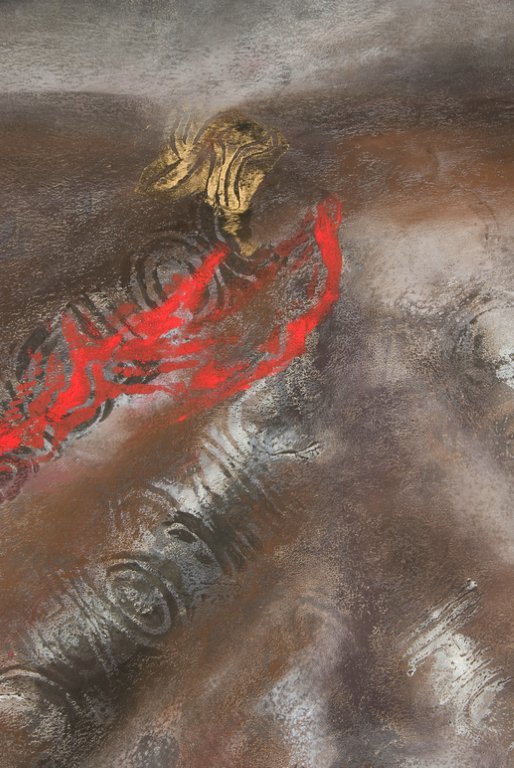 Braise. © Françoise Bissarra-Fréreau Technique mixte sur toile, 130x97cm 